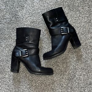 Nine West black leather boots with buckle zip closure cyclone 8.5